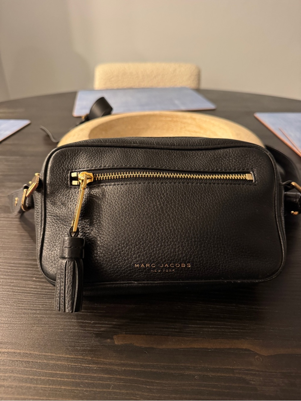 Marc Jacobs Black Pebbled Leather Belt Bag with Gold Hardware